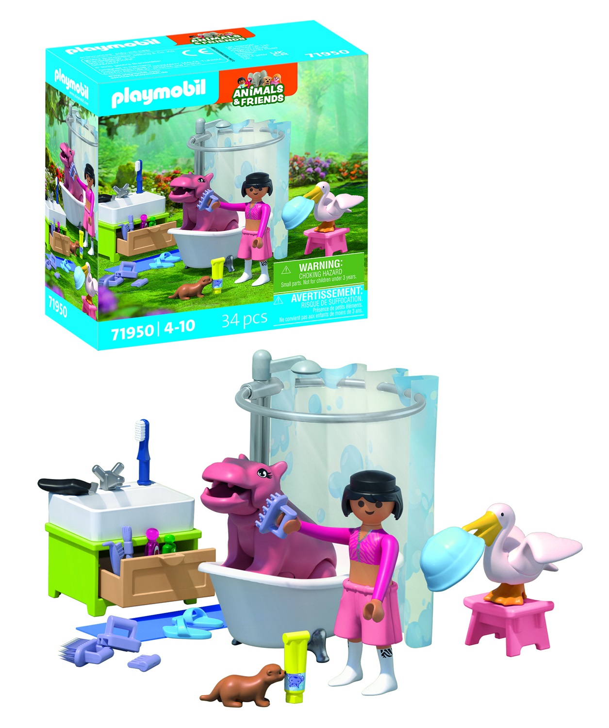 PLAYMOBIL 71950 - Set da Gioco Bagno degli Animali con Ippopotamo, Lontra e Pellicano