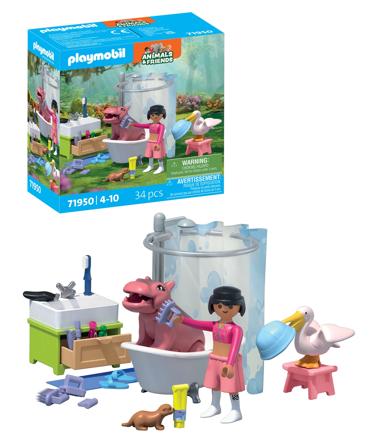 PLAYMOBIL 71950 - Set da Gioco Bagno degli Animali con Ippopotamo, Lontra e Pellicano
