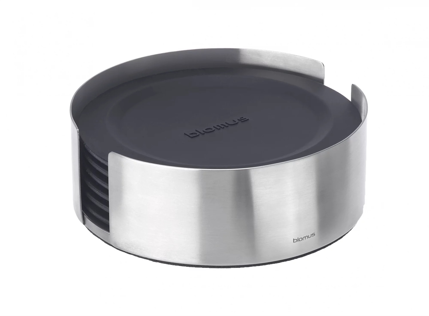 Blomus Lareto 63476 - Set da 6 Sottobicchieri in Silicone con Supporto in Acciaio Inox, Rotondi