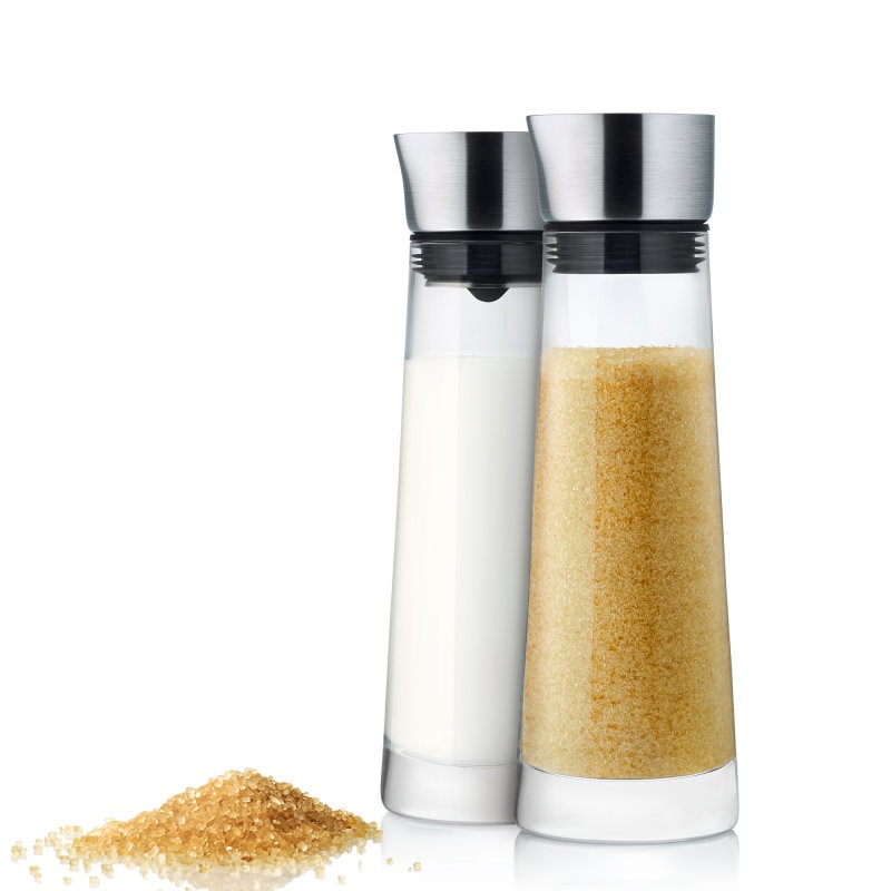 Blomus MACCHIATO Set di 2 Contenitori in Acciaio Inox e Vetro Trasparente per Zucchero e Panna Liquida