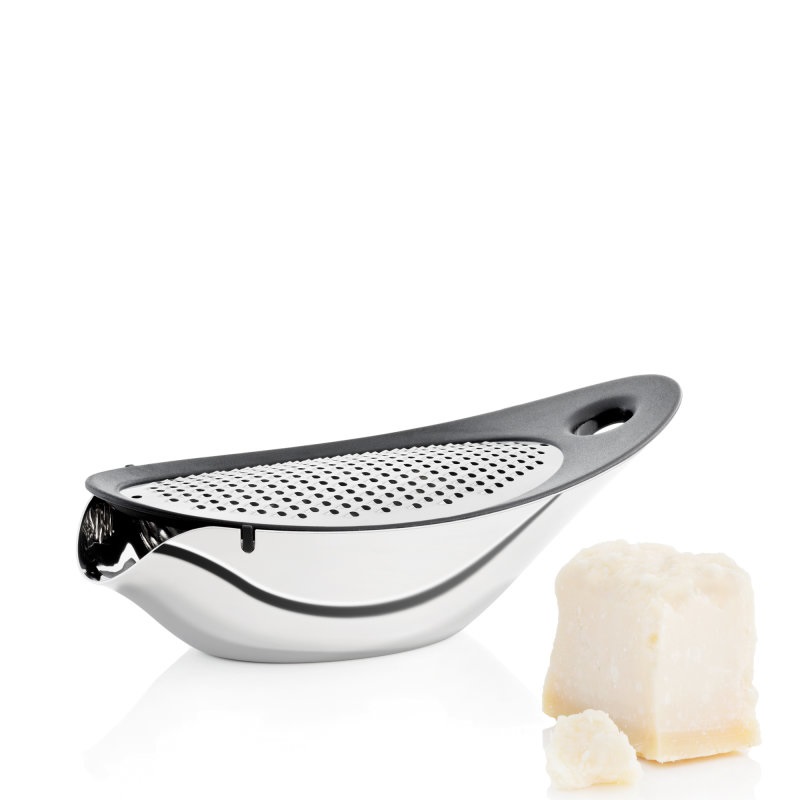 Blomus Navetta Grattugia per Formaggio con Vassoio di Raccolta, Acciaio Inox e Silicone, Design Ergonomico