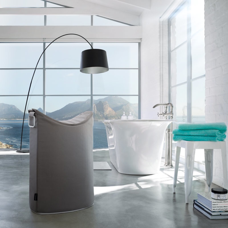 Blomus FRISCO Portabiancheria in Alluminio Satinato e Fibra Sintetica Beige (Taupe) - Elegante e Compatto con Grande Capacità Contenitiva