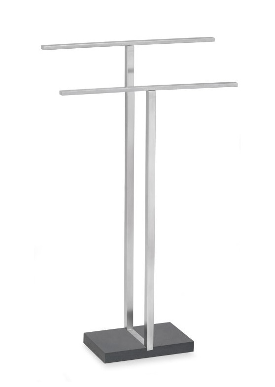 Blomus Menoto Porta Asciugamani da Terra in Acciaio Inox Spazzolato e Pietra Polimerica - Design Minimalista con Due Barre