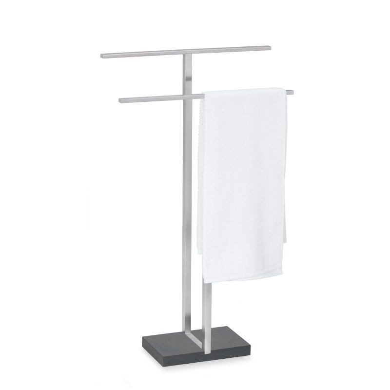 Blomus Menoto Porta Asciugamani da Terra in Acciaio Inox Spazzolato e Pietra Polimerica - Design Minimalista con Due Barre