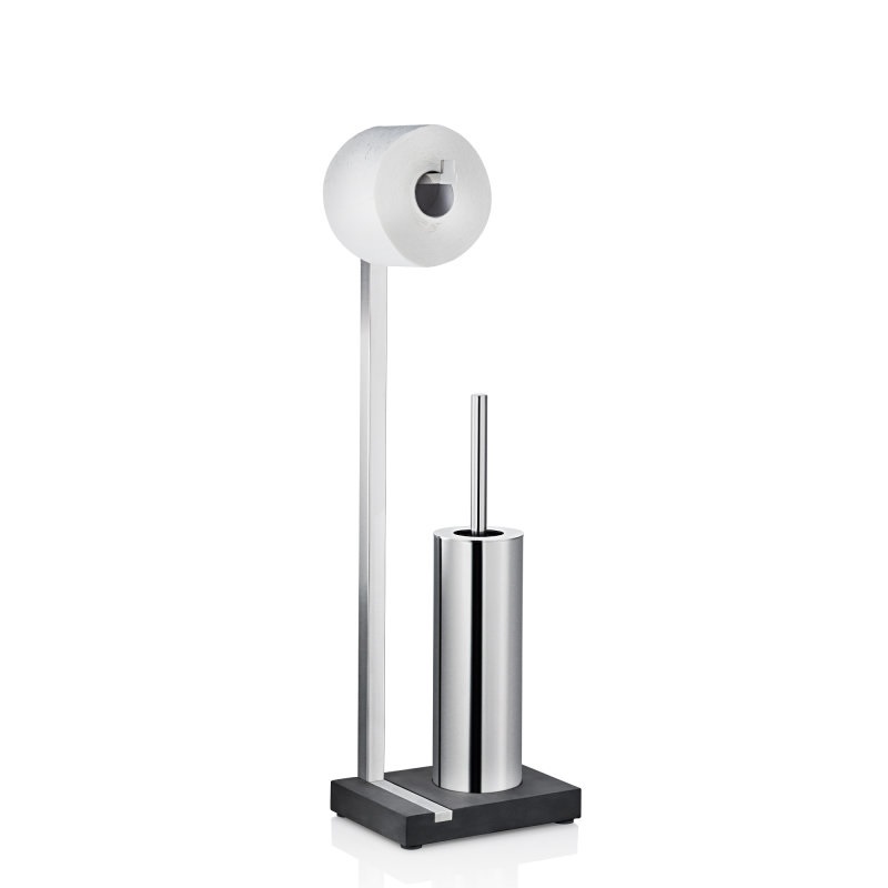 Blomus MENOTO Scopino da bagno e supporto in Acciaio Inox Satinato e Polystone, Nero, Altezza 650 mm