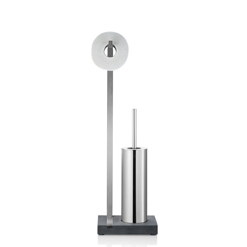 Blomus MENOTO Scopino da bagno e supporto in Acciaio Inox Satinato e Polystone, Nero, Altezza 650 mm