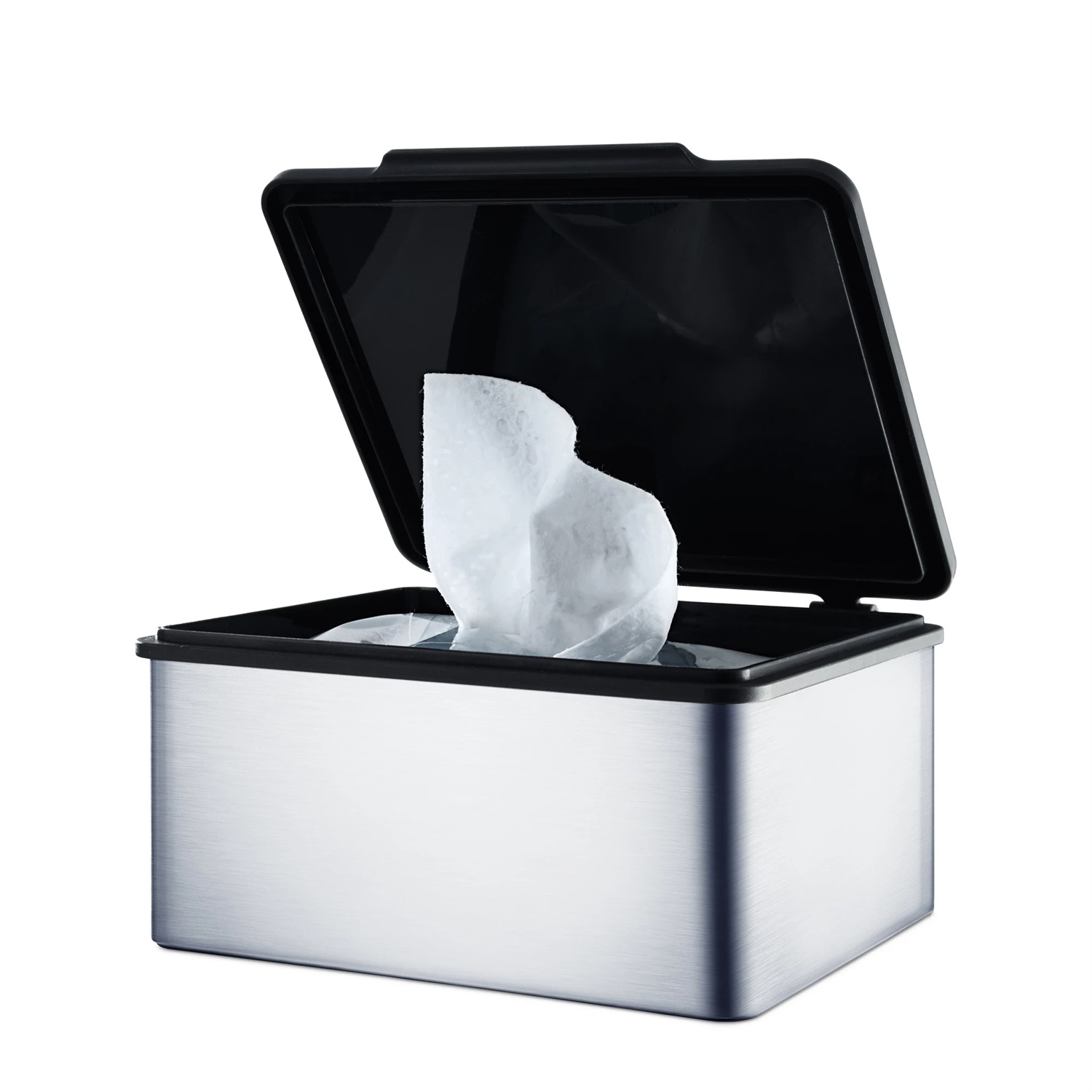 Blomus MENOTO Scatola per Salviette Umidificate in Acciaio Inox Spazzolato e Nero con Coperchio