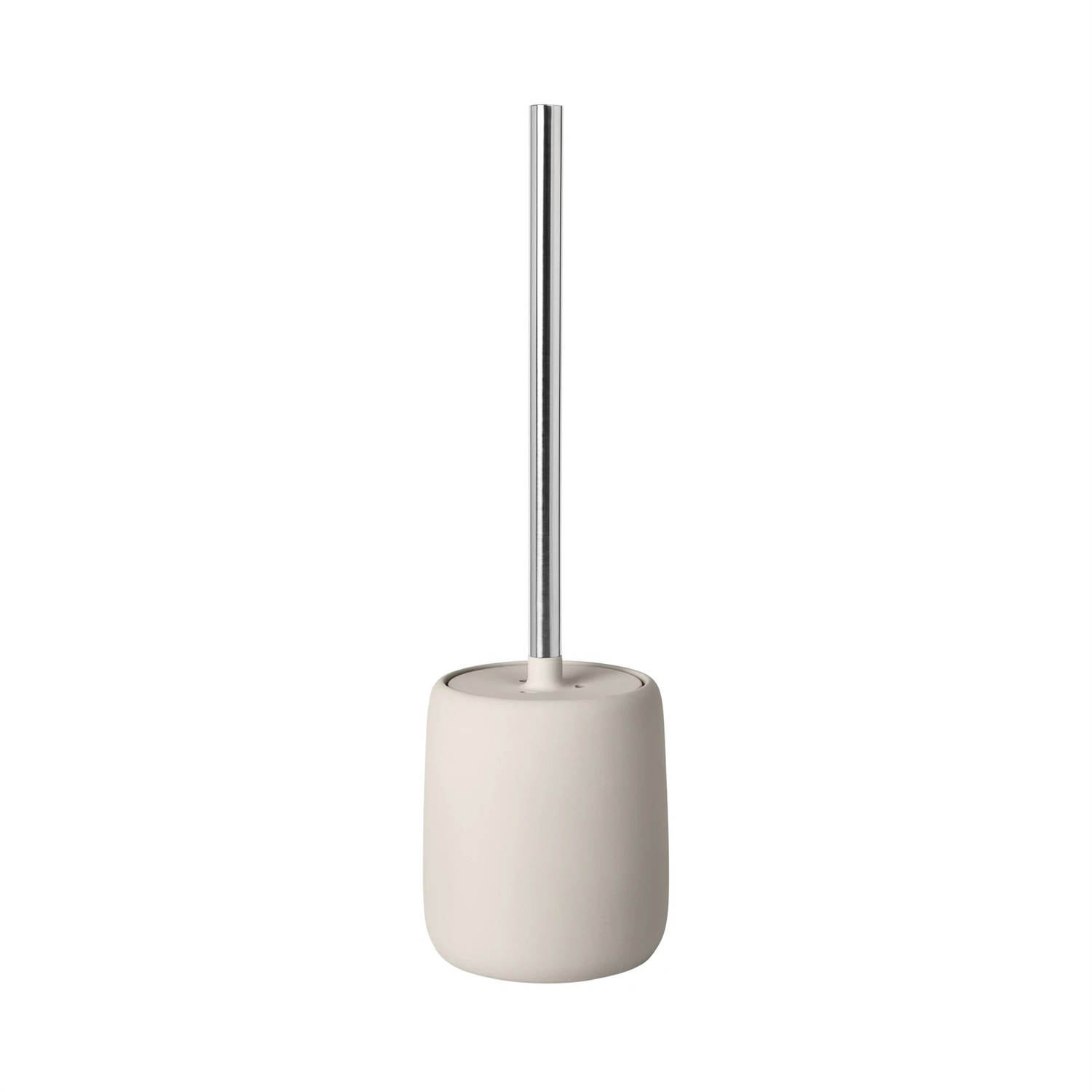 Blomus Sono Scopino per WC in Ceramica e Silicone, Colore Moonbeam, H 39 cm, Ø 11 cm, con Manico in Acciaio Inox e Coperchio in Silicone