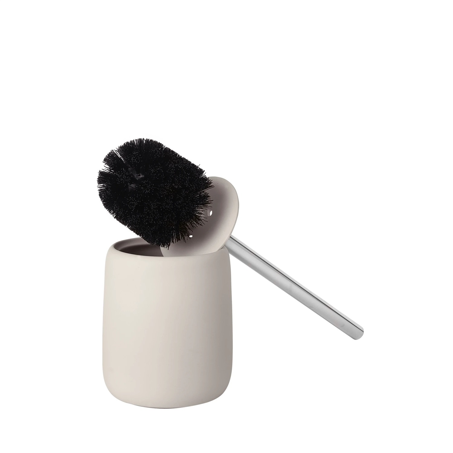 Blomus Sono Scopino per WC in Ceramica e Silicone, Colore Moonbeam, H 39 cm, Ø 11 cm, con Manico in Acciaio Inox e Coperchio in Silicone