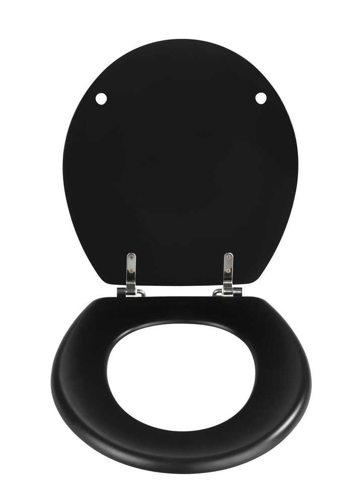 Wenko Asse Prima Nero Fiacco per WC - Sedile in MDF 41,5 x 38 cm, Design Arrotondato e Facile da Pulire
