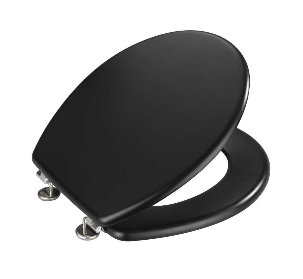 Wenko Asse Prima Nero Fiacco per WC - Sedile in MDF 41,5 x 38 cm, Design Arrotondato e Facile da Pulire