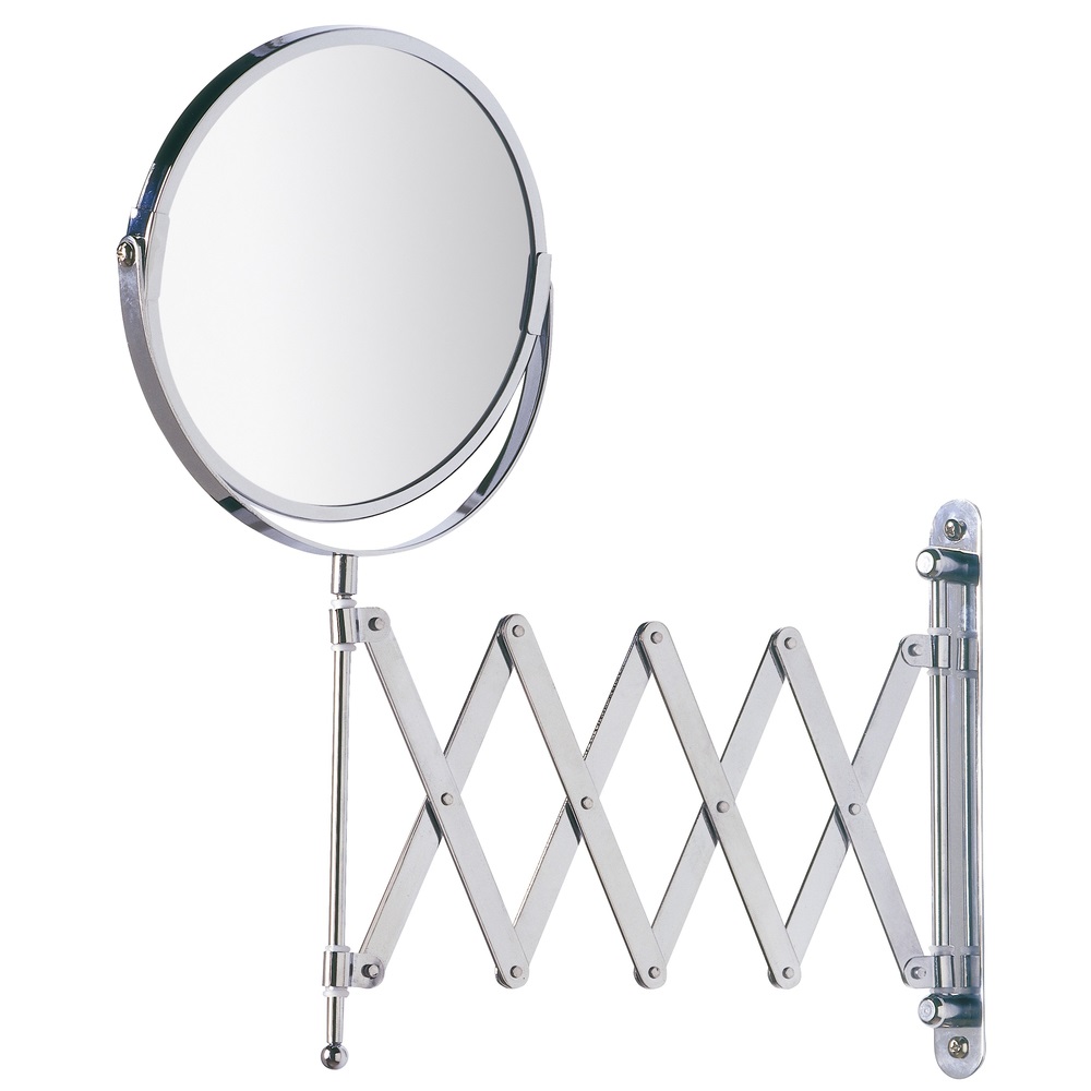 WENKO Specchio Cosmetico da Parete Telescopico 19x38,5 cm Cromo con Ingrandimento 3x e Braccio Regolabile