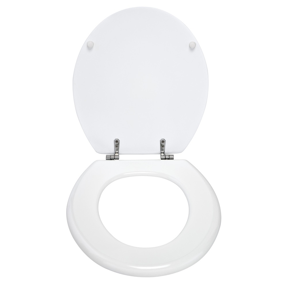 WENKO 152004100 Sedile WC Universale in MDF Bianco, 41,5 x 38 cm, con Chiusure in Acciaio Inox