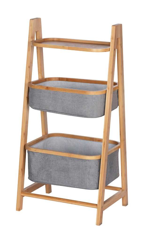 WENKO Scaffale Bahari in Bambù con 2 Cestini e Ripiano - 44 x 91 x 34 cm, Marrone