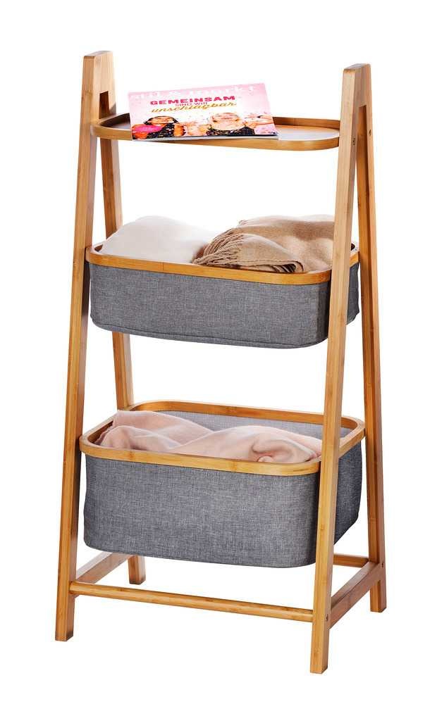 WENKO Scaffale Bahari in Bambù con 2 Cestini e Ripiano - 44 x 91 x 34 cm, Marrone