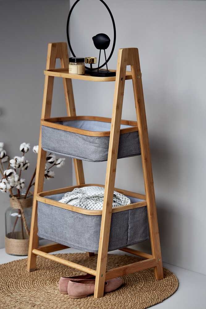 WENKO Scaffale Bahari in Bambù con 2 Cestini e Ripiano - 44 x 91 x 34 cm, Marrone