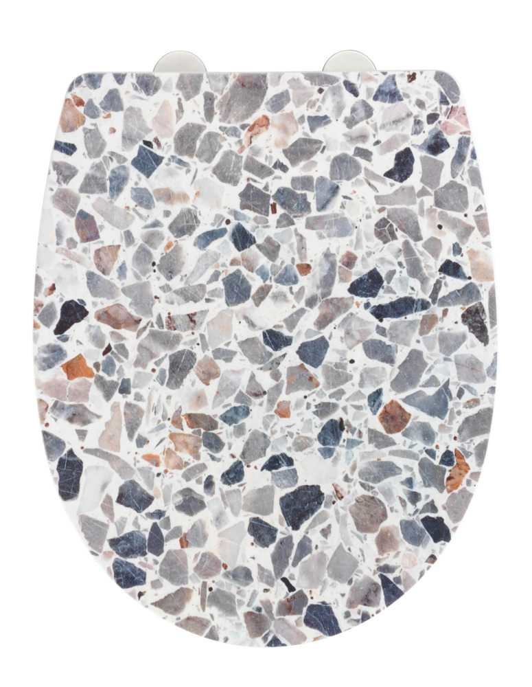 WENKO Sedile WC Terrazzo High Gloss con Abbassamento Automatico e Fissaggio Igienico Fix-Clip, Multicolore in Termoplastica