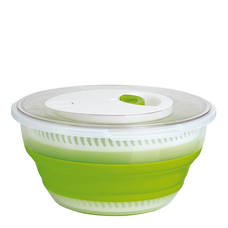 Emsa Basic Centrifuga Pieghevole per Insalata 4L - Plastica/Silicone, Trasparente/Verde, Meccanismo Manuale, Salvaspazio