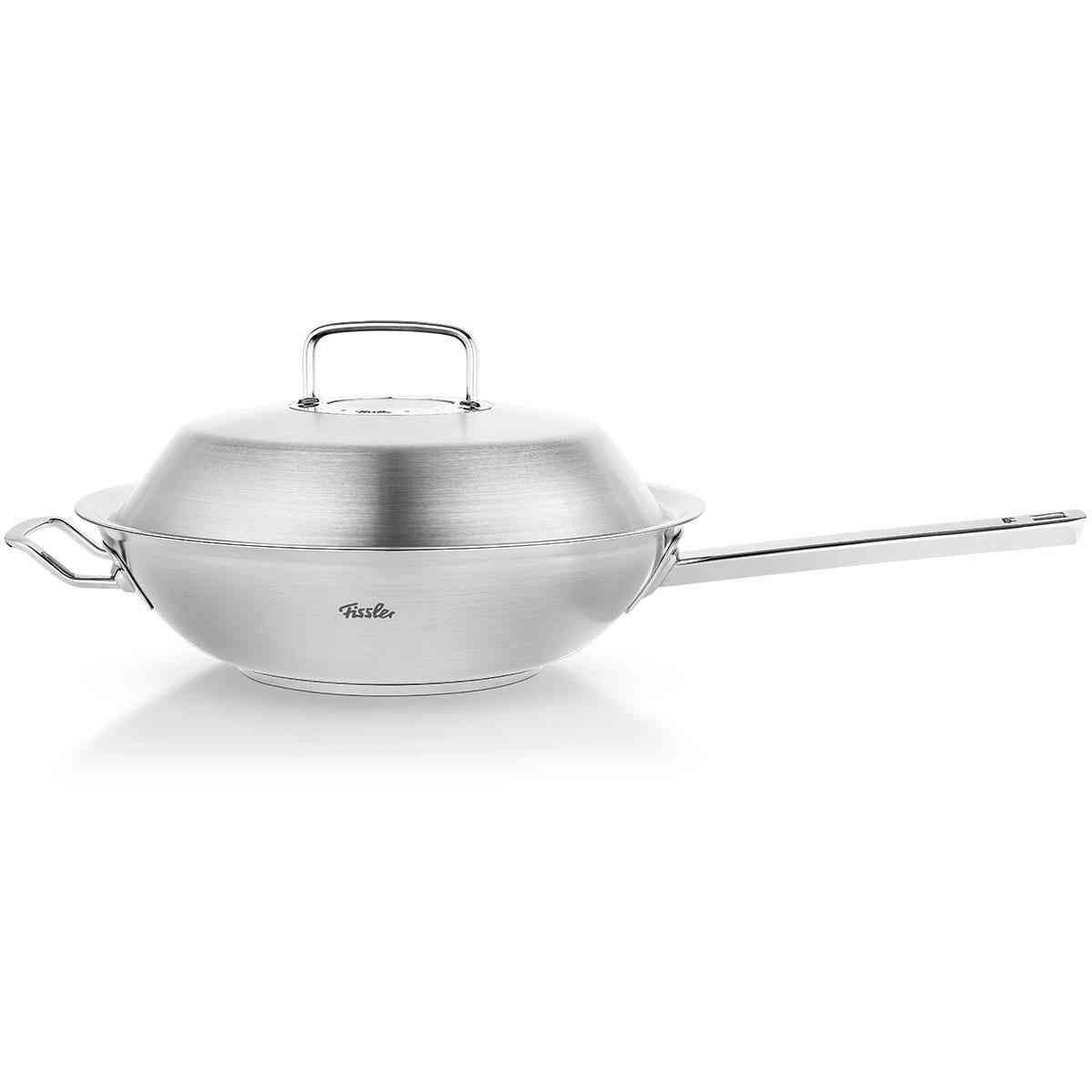 Fissler Wok Original-Profi Collection 30 cm in Acciaio Inox con Coperchio e Capacità di 4.1 Litri