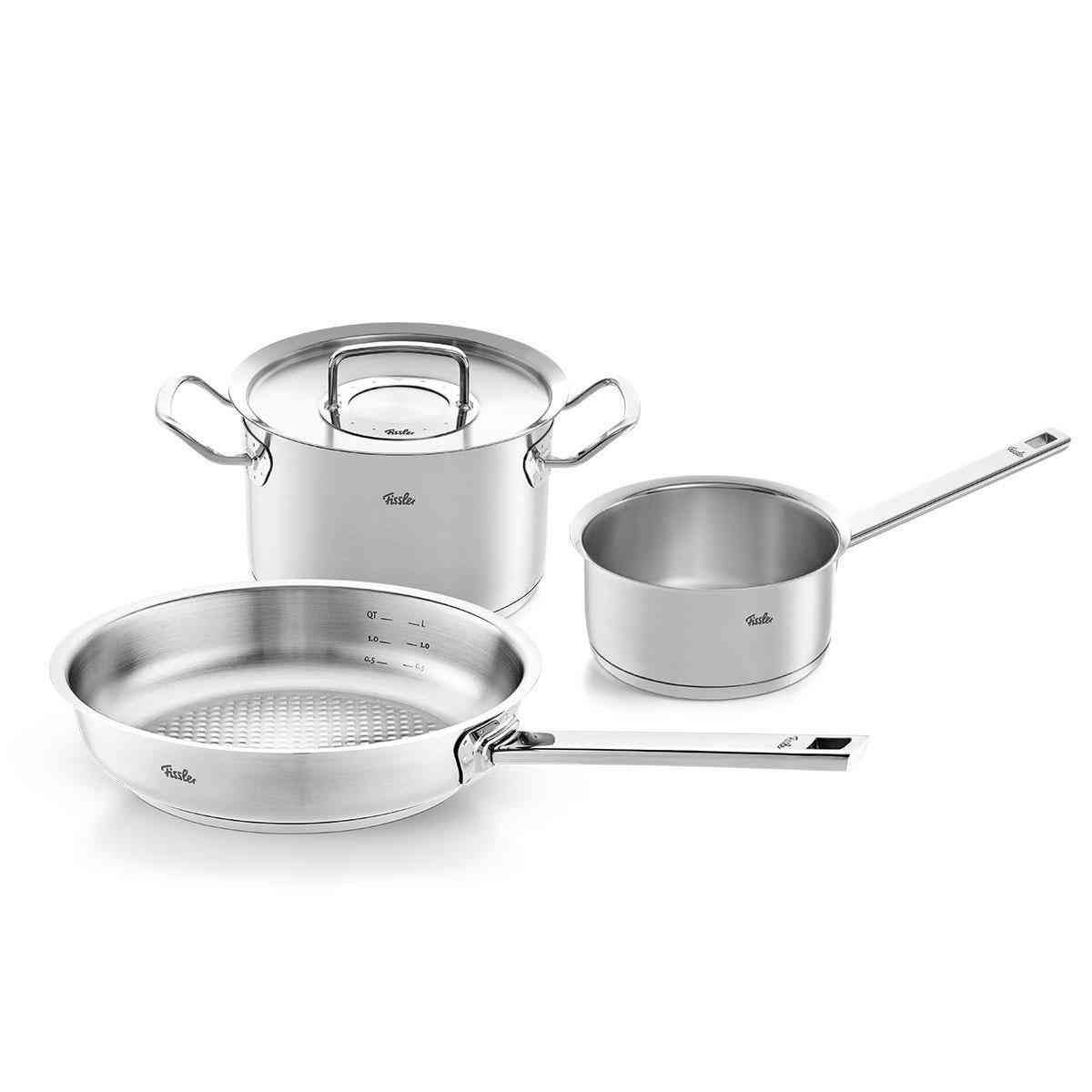 Fissler Original-Profi Collection - Set di pentole 3 pezzi in acciaio inox con coperchio, adatto al forno e piani cottura induzione