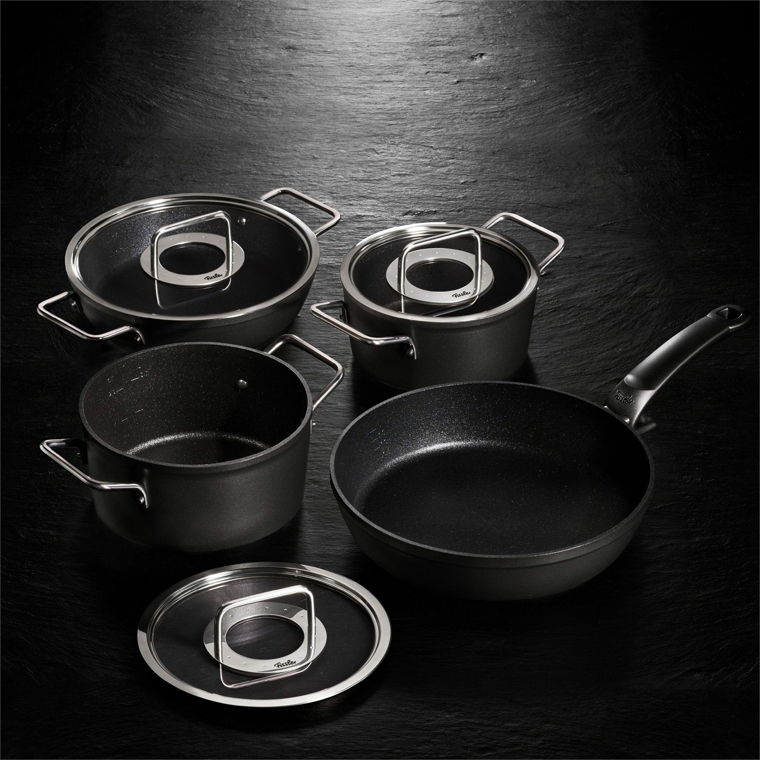 Fissler Adamant Set di Pentole 2 Pezzi in Alluminio Antiaderente con Coperchio in Vetro, Compatibili Induzione, Manici in Acciaio Inox