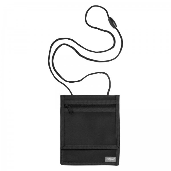 PAGNA Portadocumenti da collo XL in Nylon Nero - Basic con Chiusura a Cerniera e Scomparto per Banconote