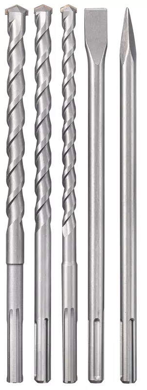 Einhell Set di 5 Scalpelli SDS-max con 3 Punte per Pietra Ø 18, 20, 25 mm e Scalpelli Piatto e a Punta in Valigetta