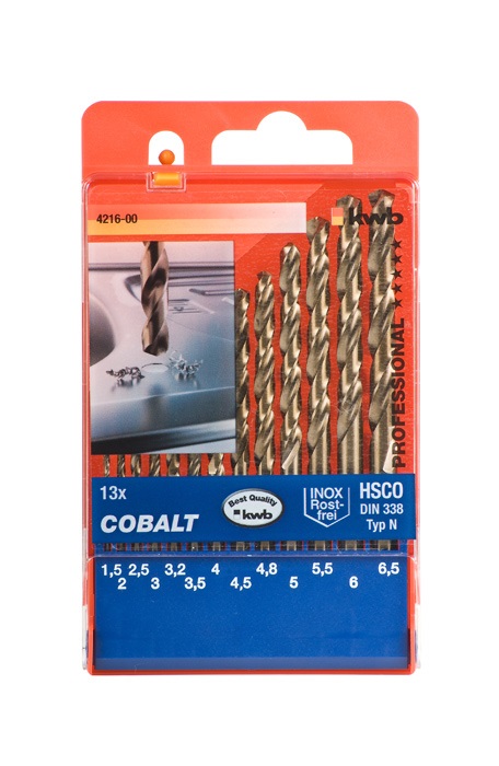 kwb Set di punte per metallo HSS-E - 13 pezzi, Ø da 1,5 a 6,5 mm e 3,3 e 4,2 mm, qualità industriale