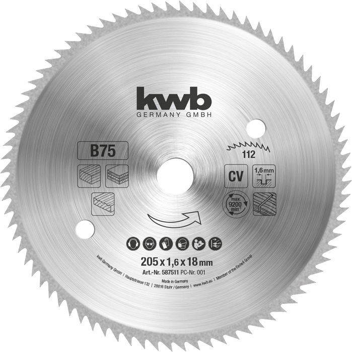 Kwb Lama Circolare 205 x 18 mm - Made in Germany, Tagli Molto Fini per Pannelli e Legno Profilato