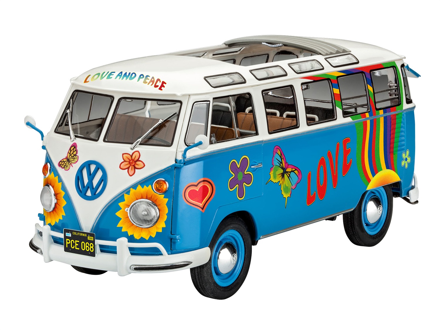 Revell 07050 Modellino Auto Volkswagen VW T1 Bulli Samba Bus Flower Power Kit di Montaggio 1:24, Livello 5, Dettagli Ricchi