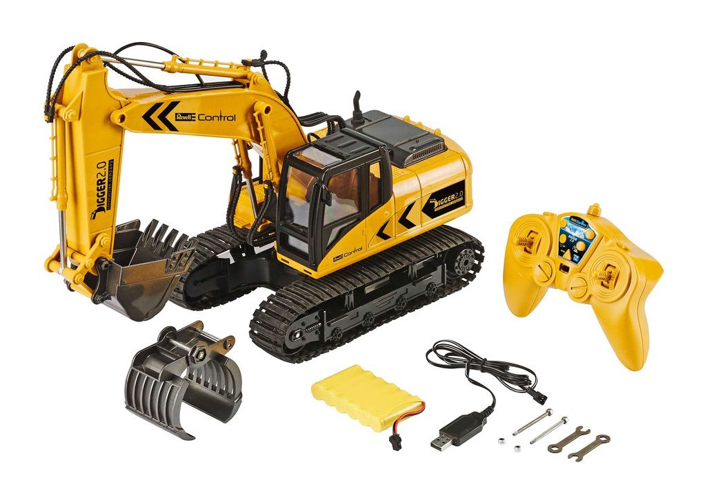 Revell Digger 2.0 Modellino Radiocomandato Scavatore Elettrico 1:16 - Facile da Assemblare per Principianti, Colore Giallo