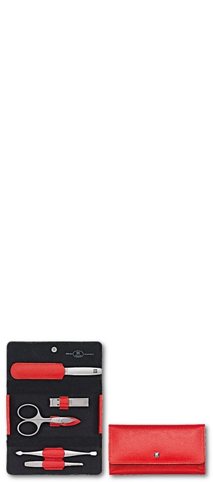 ZWILLING Set Manicure e Pedicure Premium 5 Pezzi con Astuccio a Pressione in Nappa, Forbici per Unghie e Cuticole, Colore Rosso