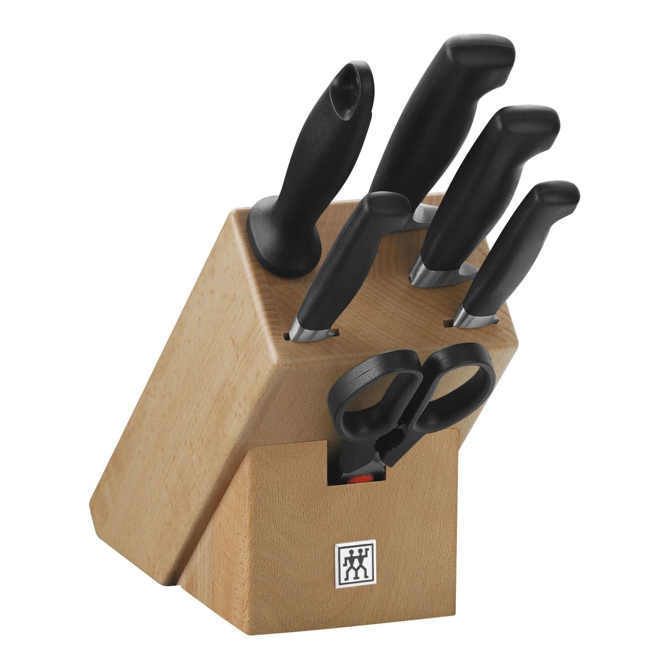 ZWILLING Four Star Set di Coltelli con Ceppo in Legno Naturale - 7 Pezzi con Coltello da Chef, Coltello da Pane, Coltello Decorativo, Coltello Multiuso, Affilatore e Forbici