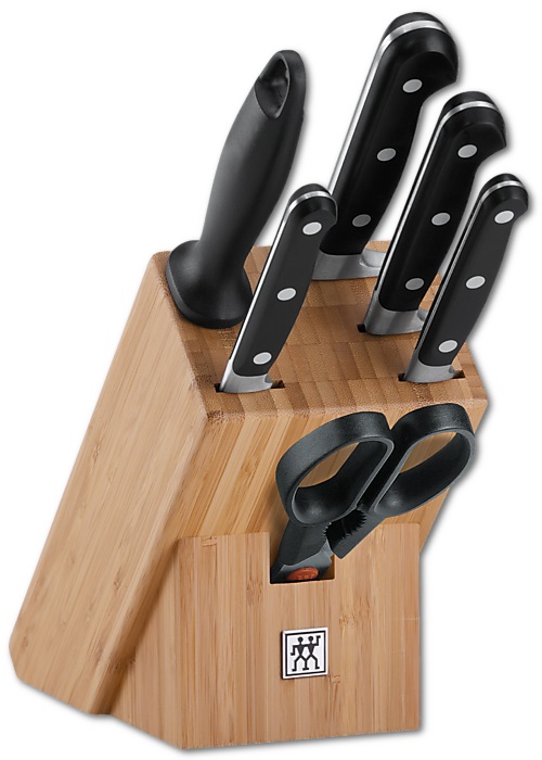 ZWILLING Professional S Set di Coltelli con Ceppo in Bambù - 7 Pezzi, Include Spelucchino, Coltello Universale, Coltello da Cuoco, Coltello da Pane, Forbici Multiuso e Acciaino