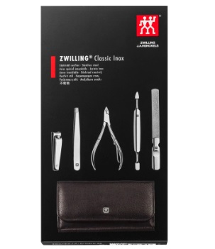 ZWILLING Set Manicure e Pedicure 5 Pezzi con Astuccio in Rindleder, Acciaio Inossidabile, Colore Nero