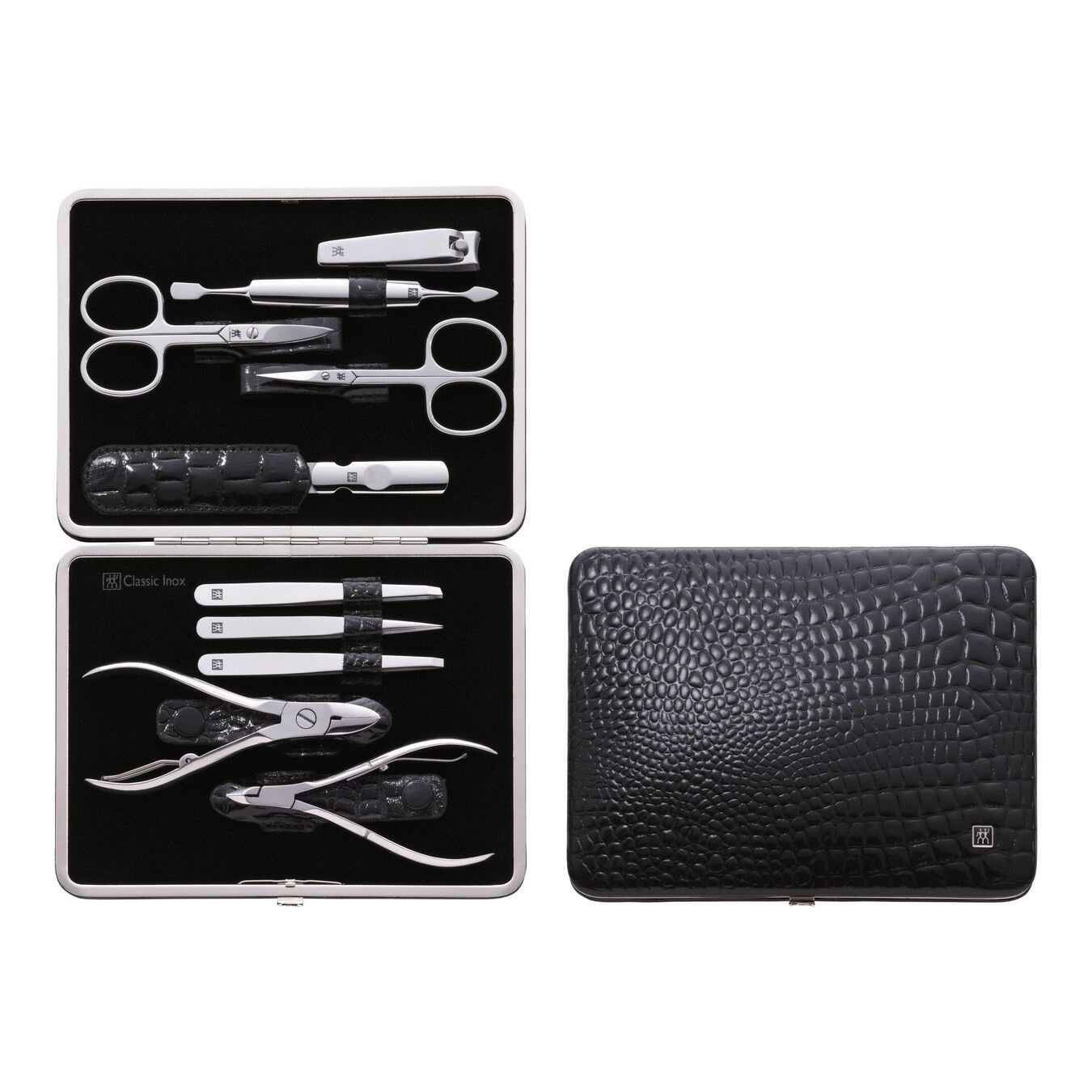 ZWILLING Set Manicure e Pedicure 10 Pezzi - Acciaio Inox Lucido, Custodia in Vera Pelle Effetto Coccodrillo, Nero