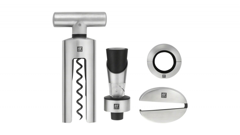 ZWILLING Set Sommelier 4 Pezzi in Acciaio Inossidabile con Tagliacapsule, Cavatappi, Decanter e Salvagoccia