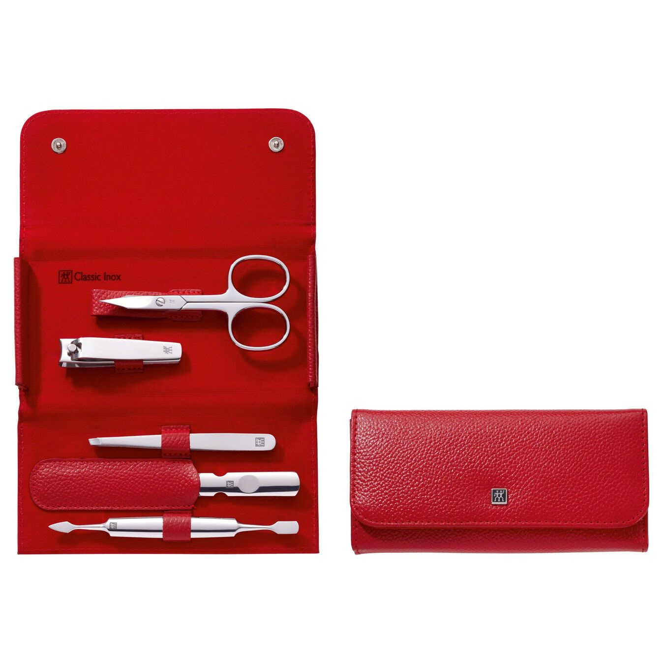 ZWILLING Set Manicure/Pedicure 5 Pezzi in Acciaio Inossidabile Lucido Rosso con Custodia in Vera Pelle