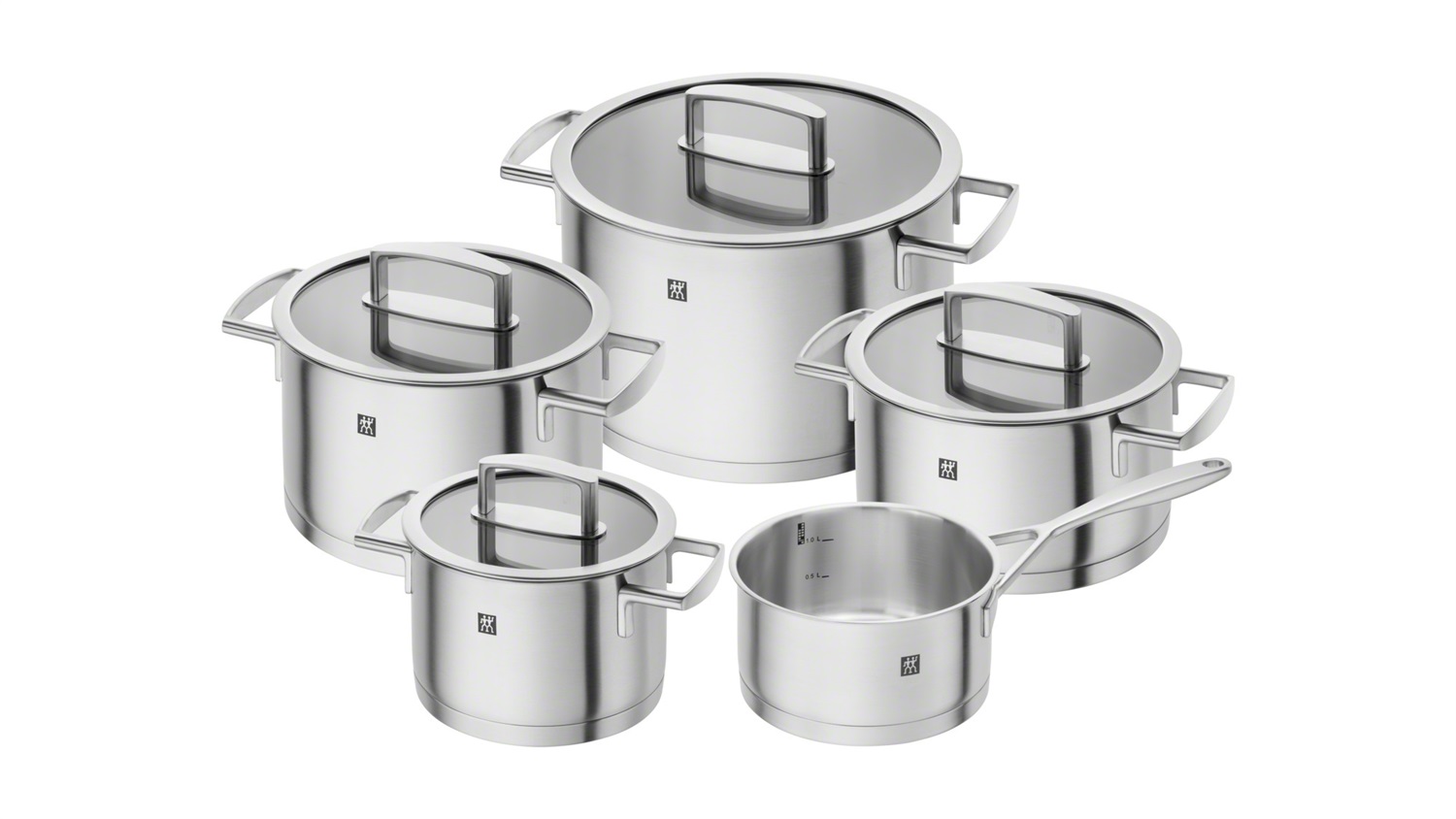 ZWILLING Vitality Set di Pentole 5 Pezzi in Acciaio Inox con 4 Coperchi, Adatto per Induzione e Tutti i Piani Cottura