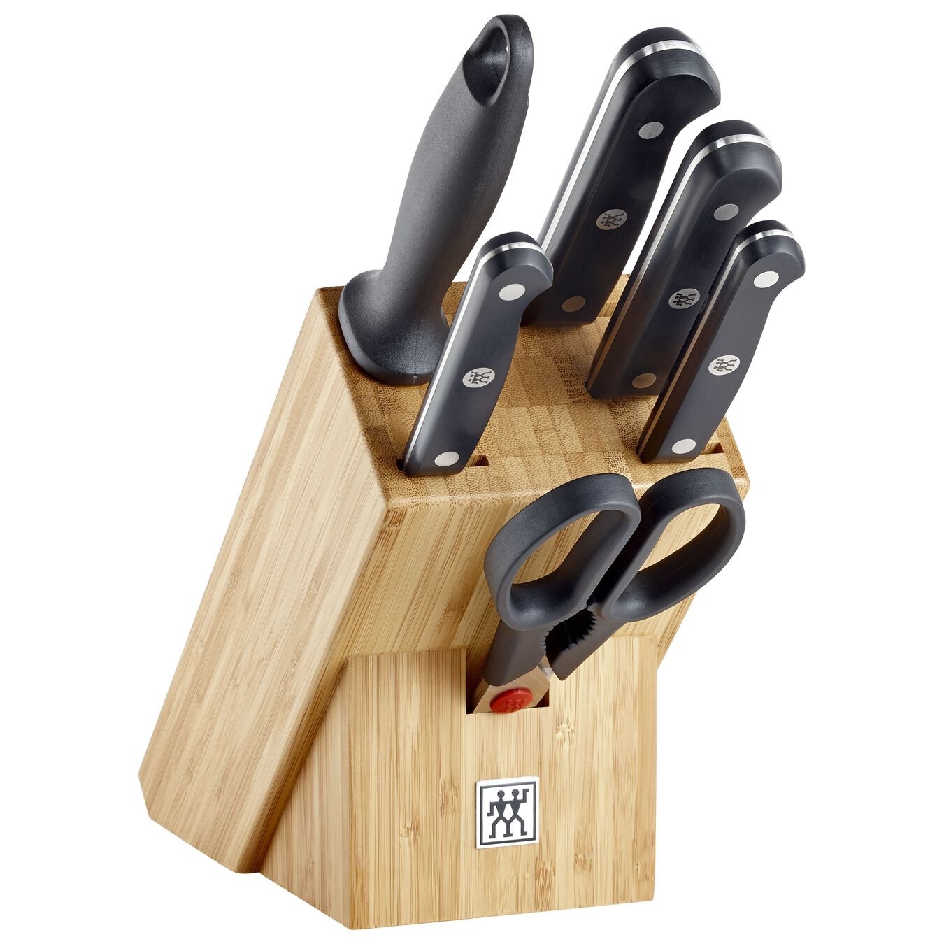 ZWILLING Gourmet Set di Coltelli con Ceppo in Bambù - 7 Pezzi con Coltello da Chef, Coltello Trinciante, Coltello Multiuso e Forbici