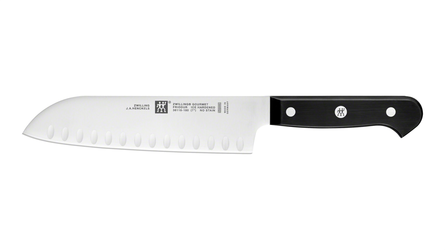 ZWILLING Gourmet Coltello Santoku 18 cm - Acciaio Speciale Inossidabile, Manico Ergonomico Nero, Lama Alveolata
