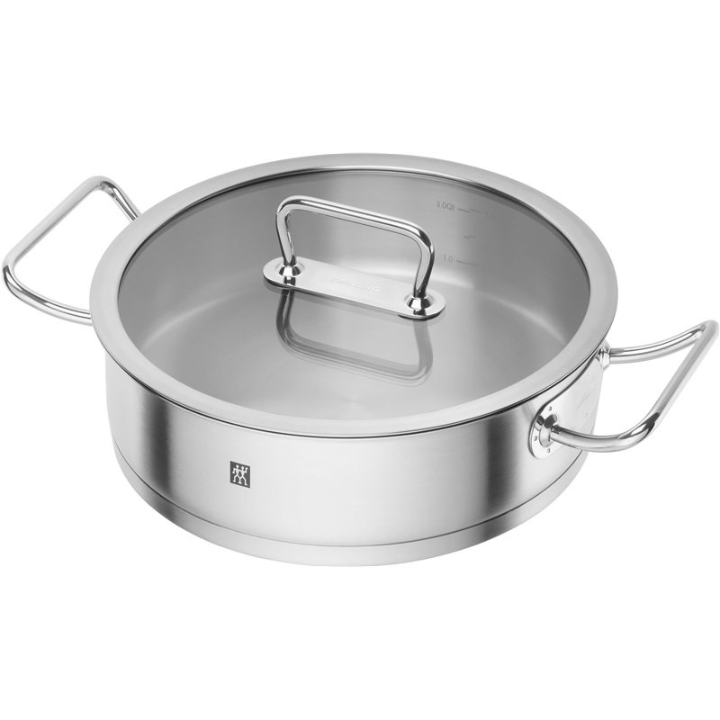 ZWILLING 65127-280-0 Padella Rotonda 4,3 L in Acciaio Inossidabile con Coperchio in Vetro e Due Manici