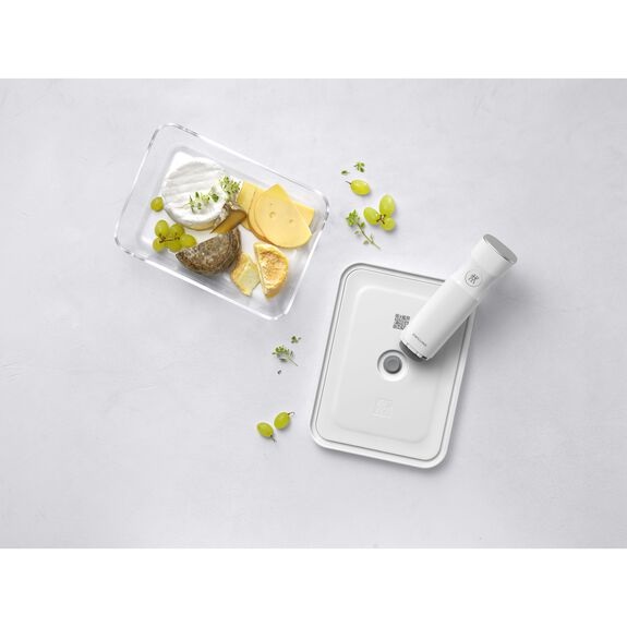 ZWILLING Fresh & Save Contenitore Sottovuoto Rettangolare 2 L in Vetro Borosilicato Trasparente Bianco - Lavabile in Lavastoviglie e Utilizzabile come Piatto da Portata