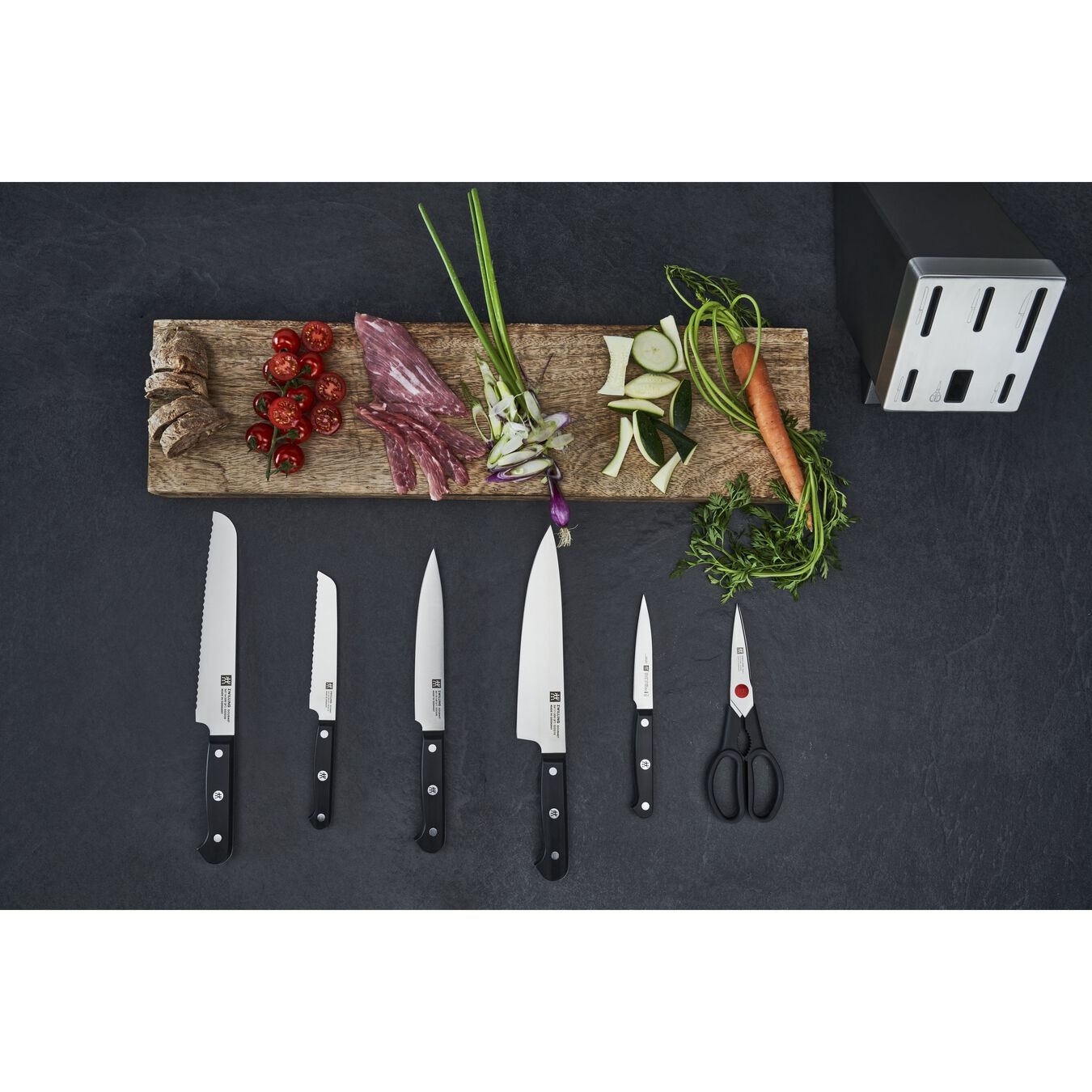 ZWILLING Gourmet Set di Coltelli con Ceppo Auto Affilante, 7 Pezzi, Grigio con Tecnologia KIS