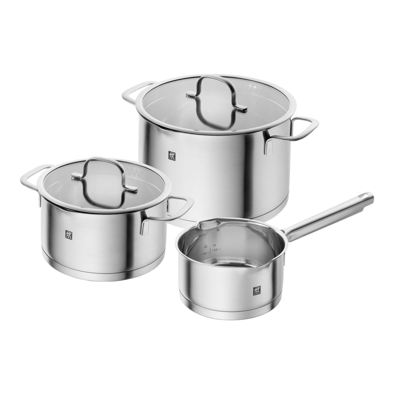 ZWILLING TrueFlow Set di pentole 3 pz in Acciaio Inox 18/10 con fori integrati nel coperchio, adatto per piani a induzione, Argento