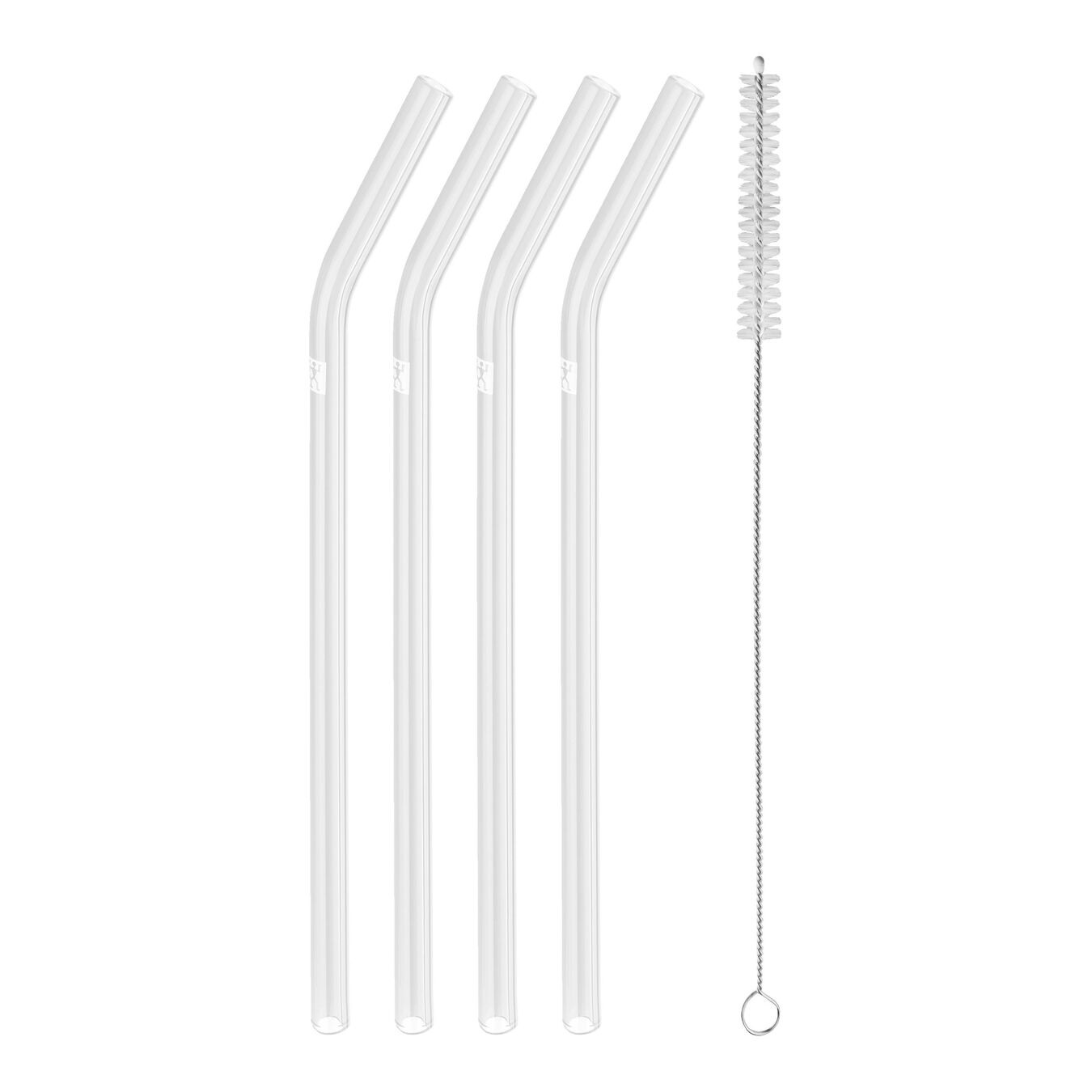 ZWILLING Sorrento - Set di 4 Cannucce in Vetro Borosilicato Trasparente Riutilizzabili e Sostenibili, Lunghezza 23 cm, Forma Curva
