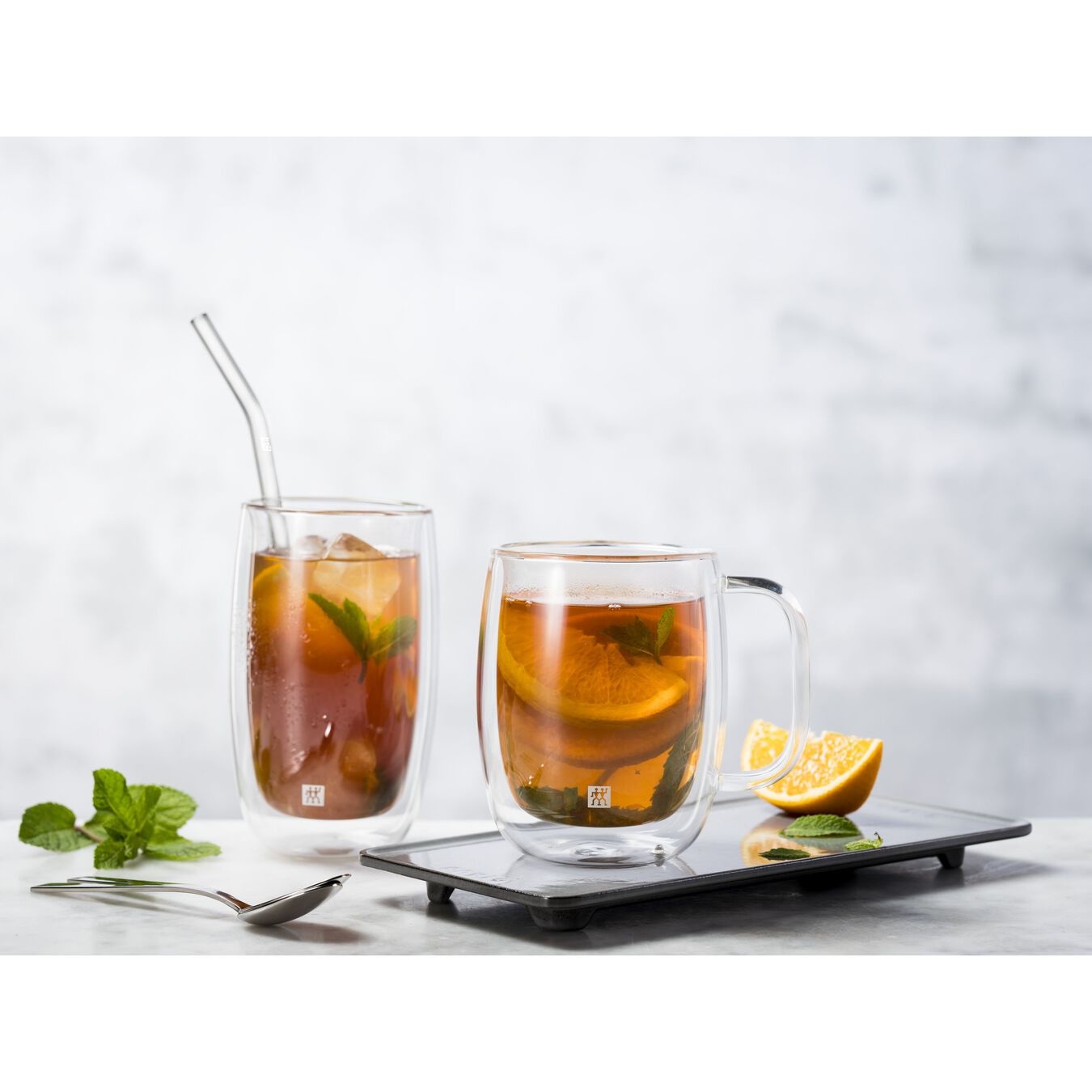 ZWILLING Sorrento - Set di 4 Cannucce in Vetro Borosilicato Trasparente Riutilizzabili e Sostenibili, Lunghezza 23 cm, Forma Curva