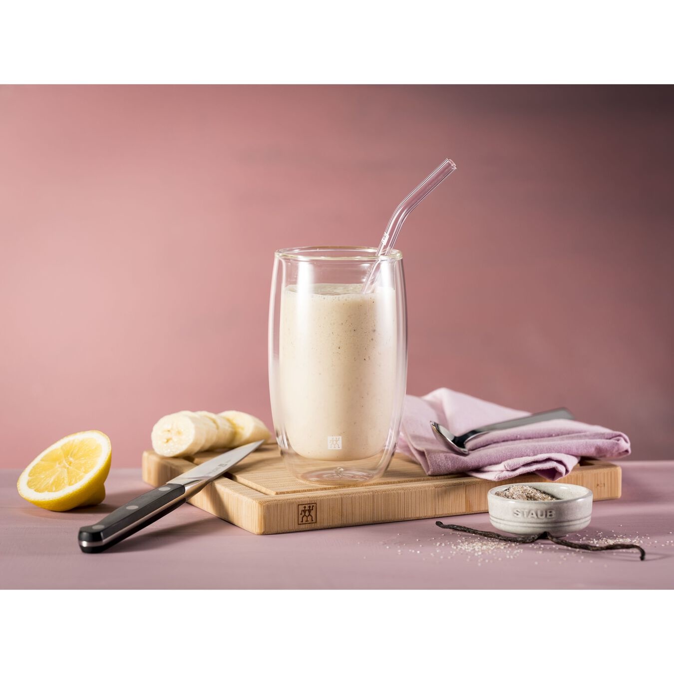 ZWILLING Sorrento - Set di 4 Cannucce in Vetro Borosilicato Trasparente Riutilizzabili e Sostenibili, Lunghezza 23 cm, Forma Curva