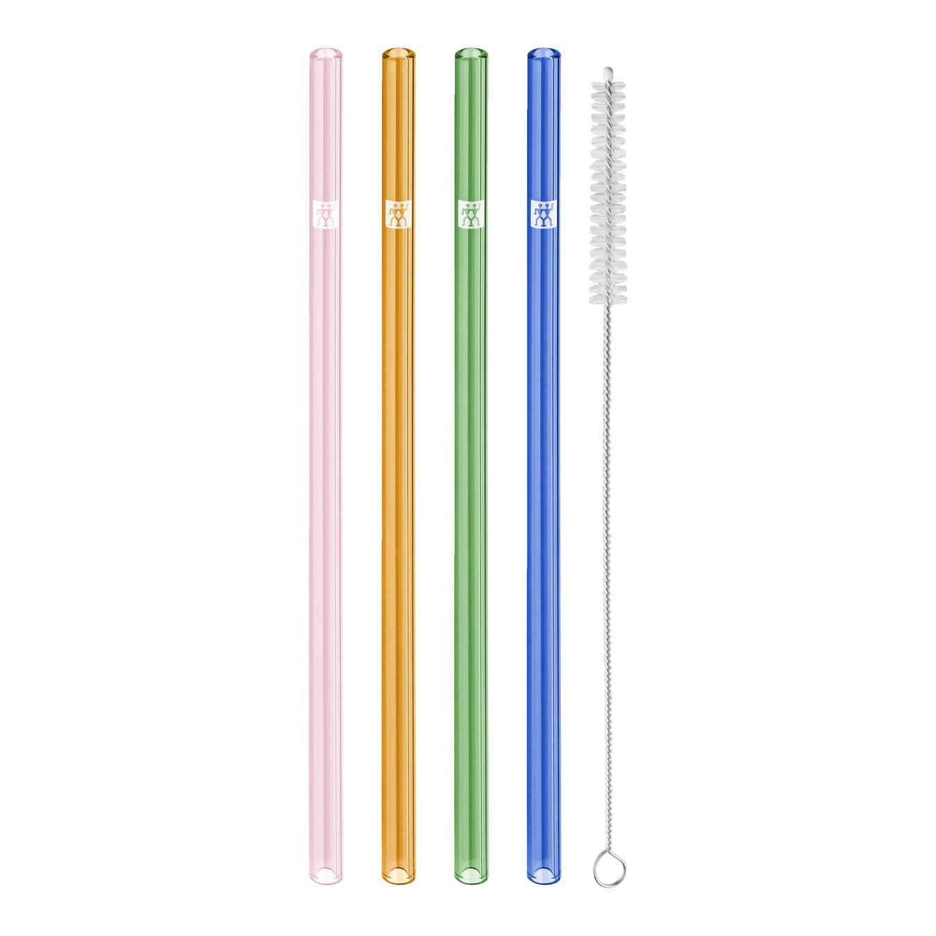 ZWILLING Sorrento - Cannucce in vetro borosilicato riutilizzabili multicolore, 4 pz, lunghezza 23 cm, forma dritta, incl. spazzola per la pulizia