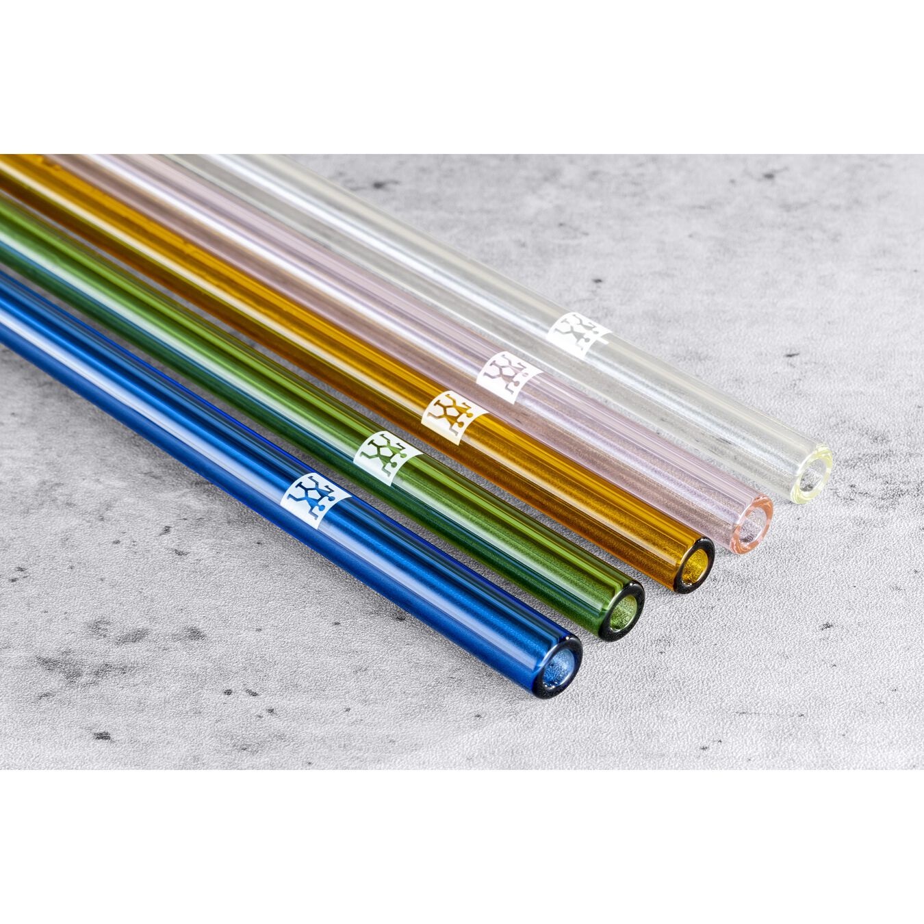 ZWILLING Sorrento - Cannucce in vetro borosilicato riutilizzabili multicolore, 4 pz, lunghezza 23 cm, forma dritta, incl. spazzola per la pulizia